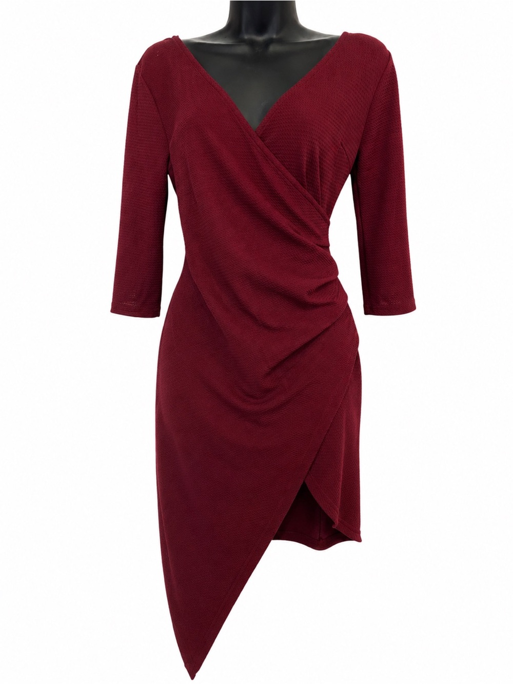 Wrap-Style Asymmetric Dress in Burgundy